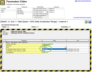 Parameters Editor with the FSoE options circled